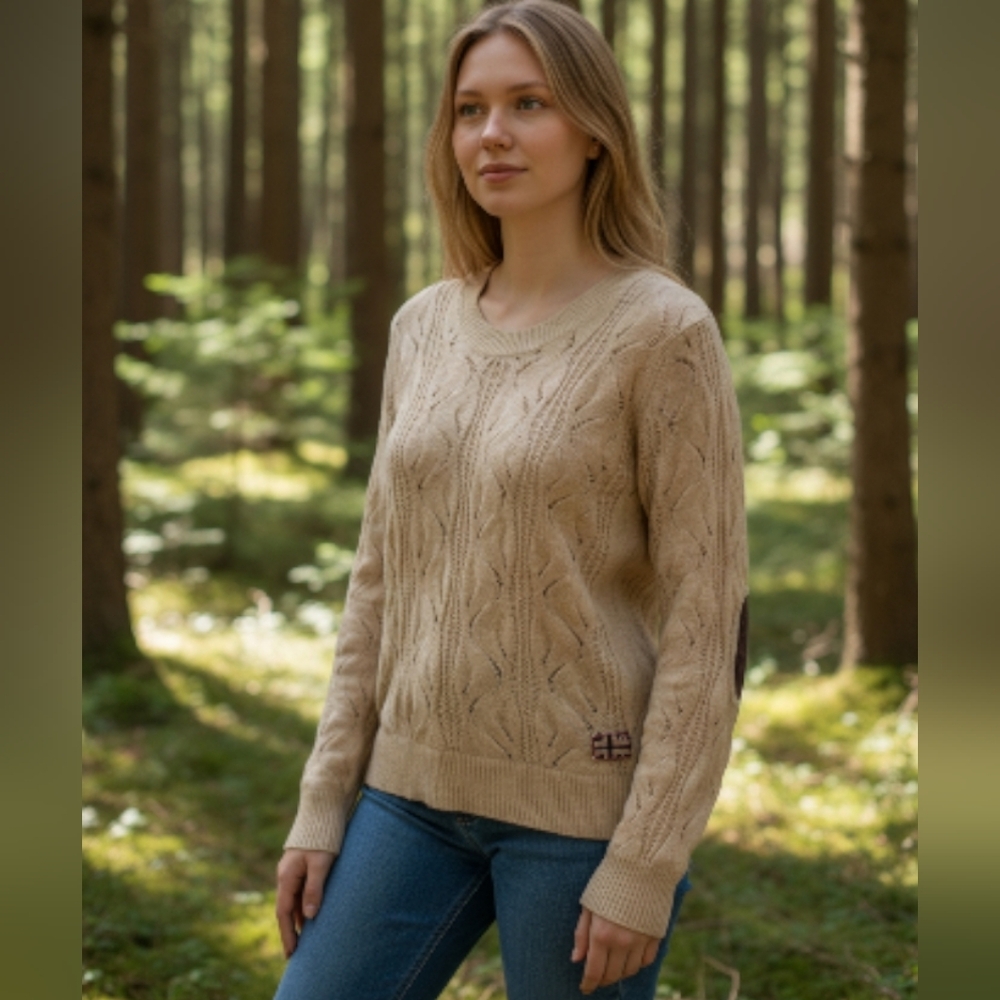 Rare Napapijri Angora Blend Cream Knit Sweater With Norwegian Flag